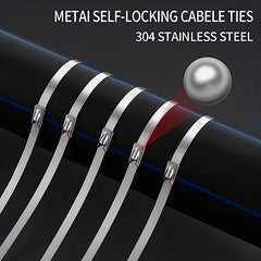 50pcs Metal Zip Ties 304 Stainless Steel Heavy Duty Self-locking Cable Ties