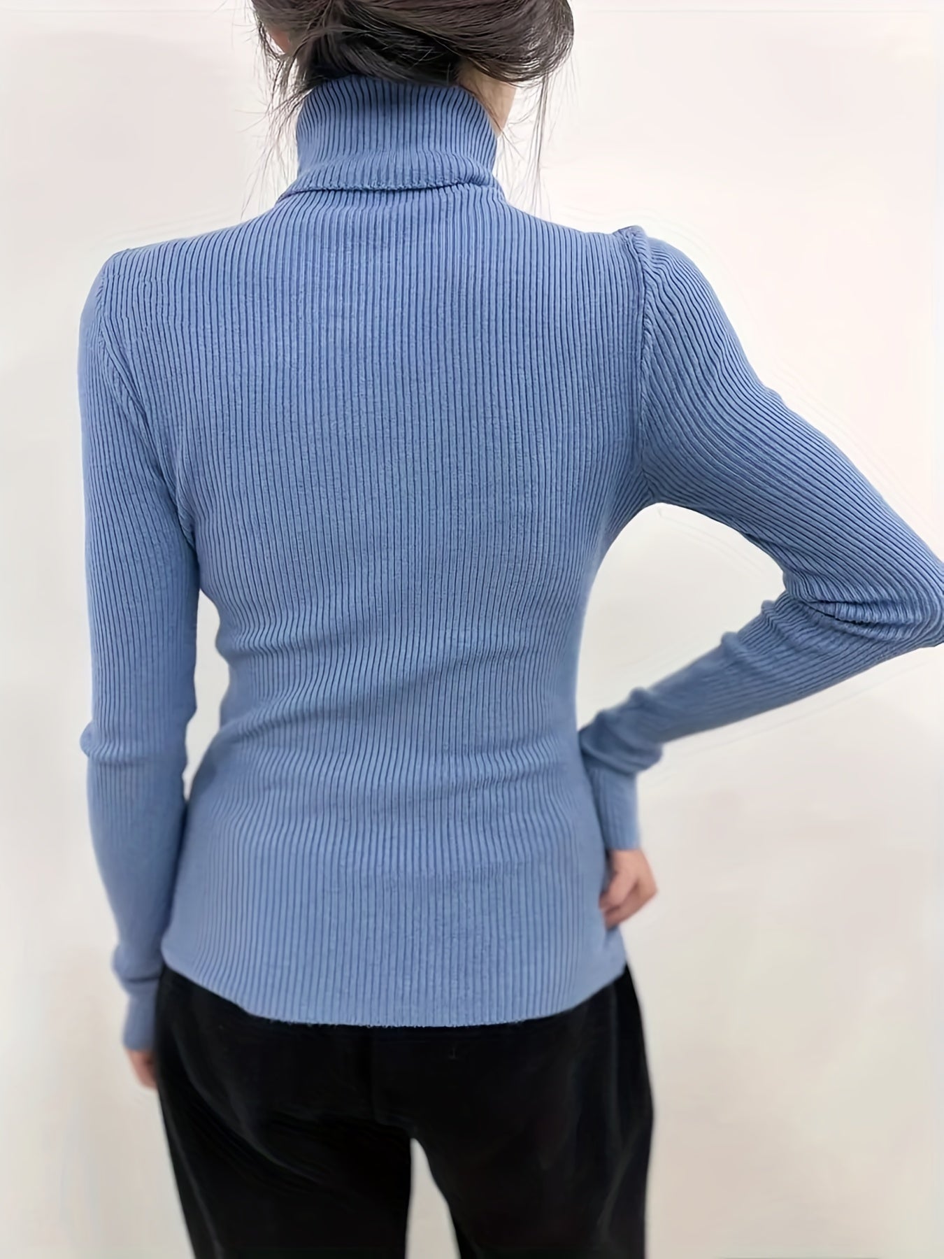 Solid Turtleneck Sweater Casual Long Sleeve Sweater For Fall & Winter