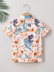 Boys Leaves Print Shirt For Beach Vacation