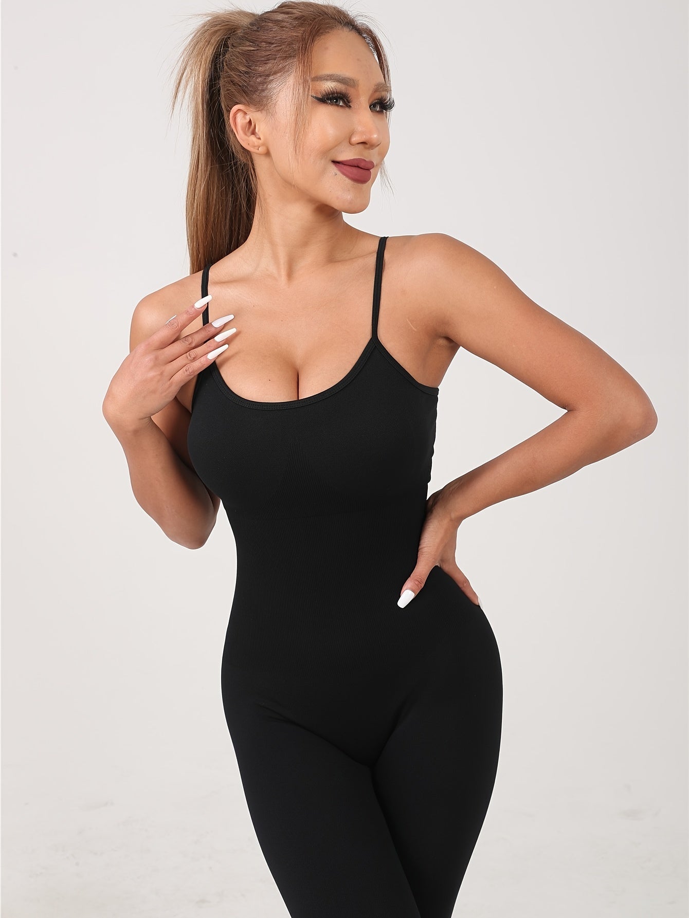Tummy Control Yoga Jumpsuit Round Neck Bodysuit Women's Activewear