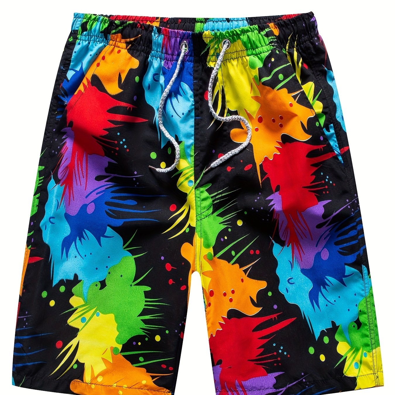 Men's Paints Splash Elastic Waist Drawstring Beach Shorts