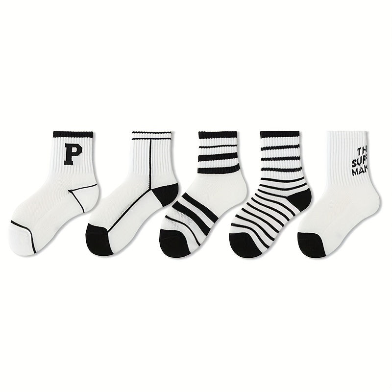 5pairs Kids Striped Letter Socks Spring Summer