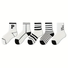 5pairs Kids Striped Letter Socks Spring Summer