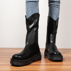 Women's Mid Calf Boots Thick Sole Zip Back Short Boots