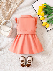 Baby Girls Casual Button Front Ruffle Trim Dress