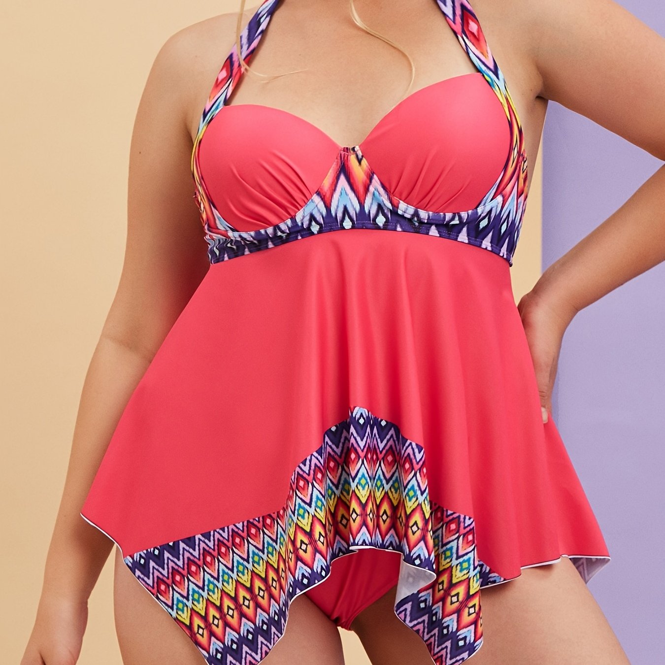 Tribal Print Halter Neck Tankini Set