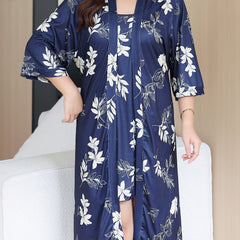 Women's Plus Size Floral Print Bathrobe Set
