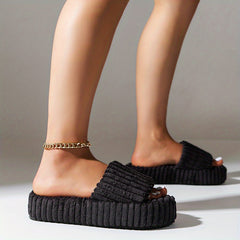 Women's Fuzzy House Slippers Open Toe Platform Casual Slides