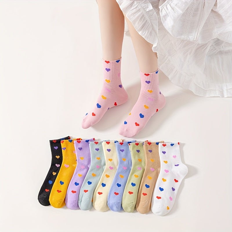 10 Pairs Heart Print Socks Soft & Comfy Short Socks Women's Stockings