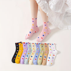 10 Pairs Heart Print Socks Soft & Comfy Short Socks Women's Stockings