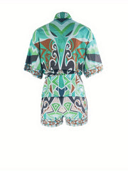 All Over Print Two piece Shorts Set Women's Outfits