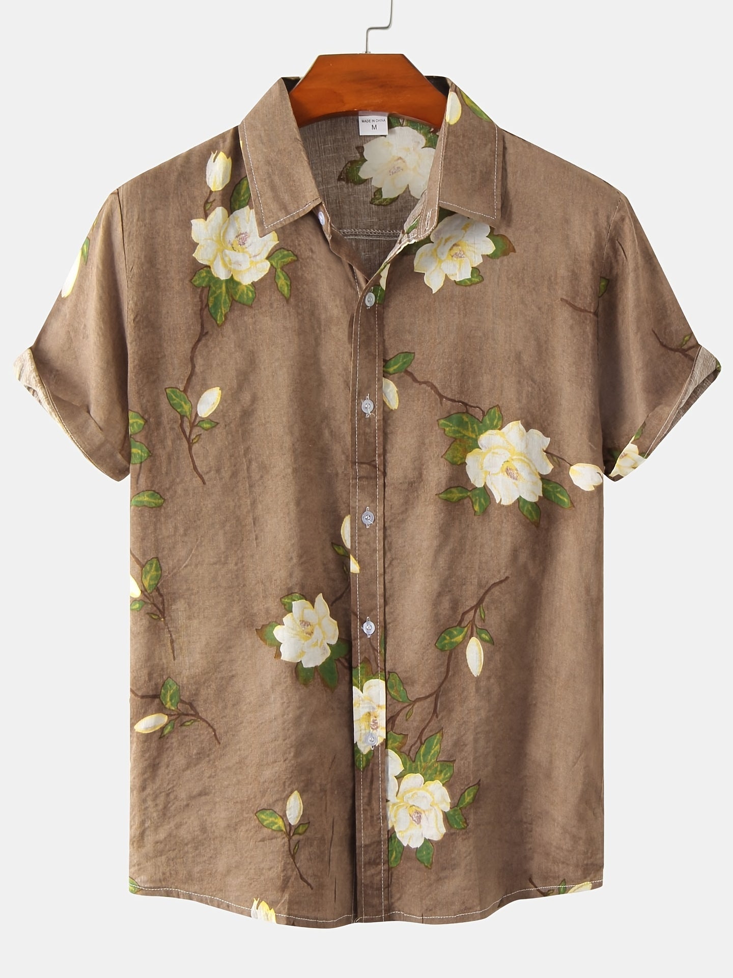 Men's Slim Short Sleeve Shirts with Flower Print