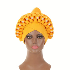 Hand Woven Turban Cap Set Elastic Head Wrap Pre-Tied Headscarf Ramadan Bonnet