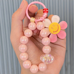 Colorful Flower Pendant Keychain Bracelet Beaded Keychain