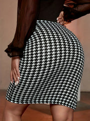 Sexy Skirt Women's Plus Houndstooth Midi Skirt