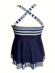 Striped Crisscross Back Tankini Set