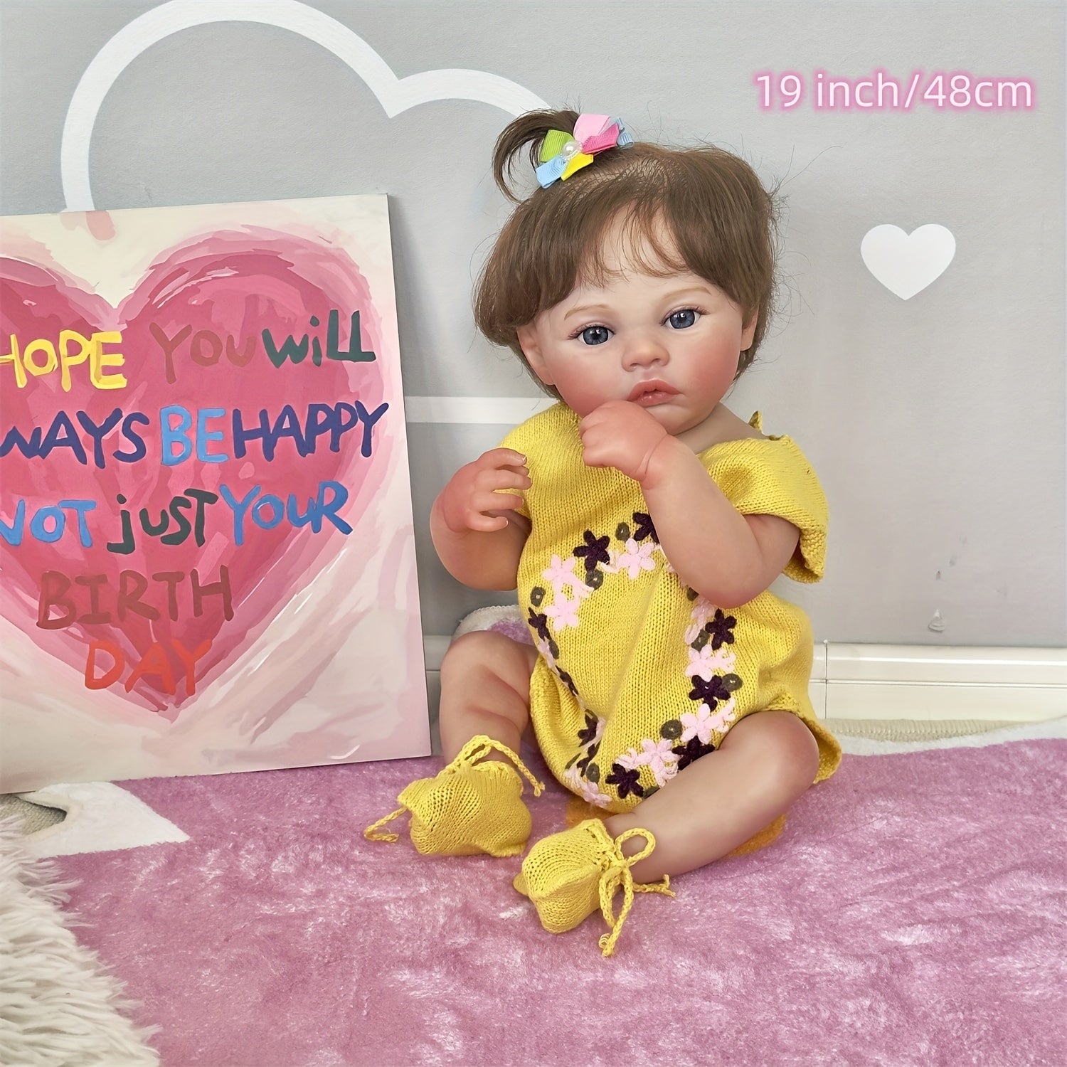 19" Reborn Baby Girl Doll in Yellow Romper
