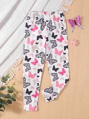 Girls' Leopard Butterfly Print Skinny Pants Leggings Ankle Length