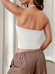 Women's Ribbed Halter Neck Crop Tank Top