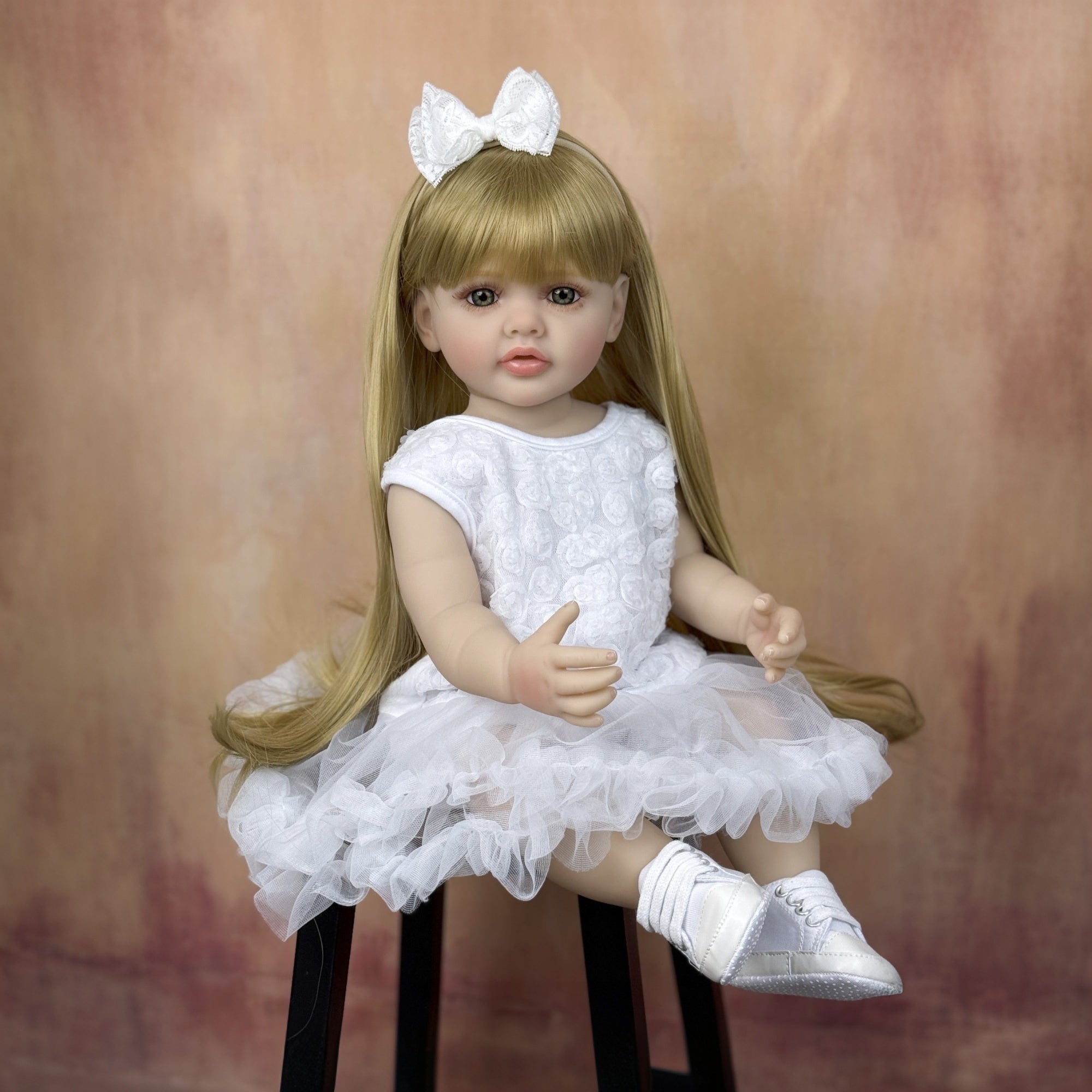 22 inch Young Girl Doll with Blonde Hair & Dress Realistic Long Hair