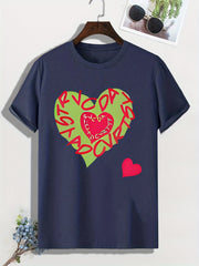 Men's Heart Print T shirt Active Stretch Breathable Tee