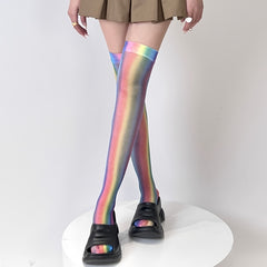 Colorful Rainbow Thigh High Socks for Women