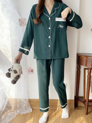 2pcs Loungewear Set Long Sleeve Top & Pants Women's Pajama Set