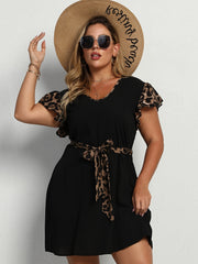 Leopard Print Mini Dress Women's Boho Mini Dress