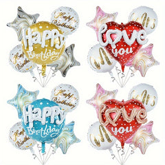 5pcs Happy Birthday Foil Balloons Set for Outdoor Party