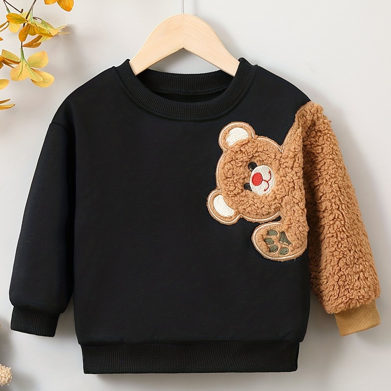 Bear Print Boys Casual Pullover Sweatshirt Long Sleeve Crew Neck Tops