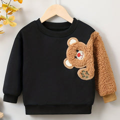 Bear Print Boys Casual Pullover Sweatshirt Long Sleeve Crew Neck Tops