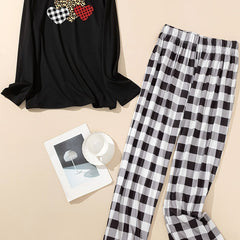 Leopard Heart Print Tee & Pants Lounge Set Plus Size