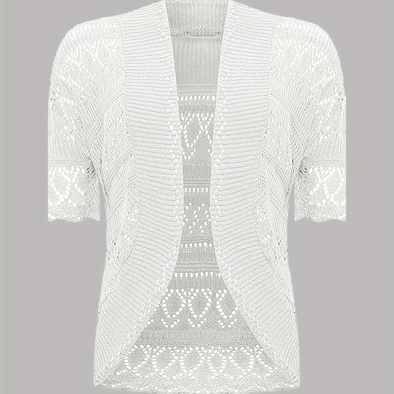 Solid Cut Out Open Front Cardigan Casual Half Sleeve Cardigan