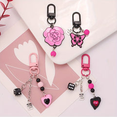Pink Rose Keychain with Butterfly for Girls