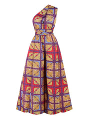Boho Sleeveless Wide Leg Jumpsuit, Slim Waist, Long Length