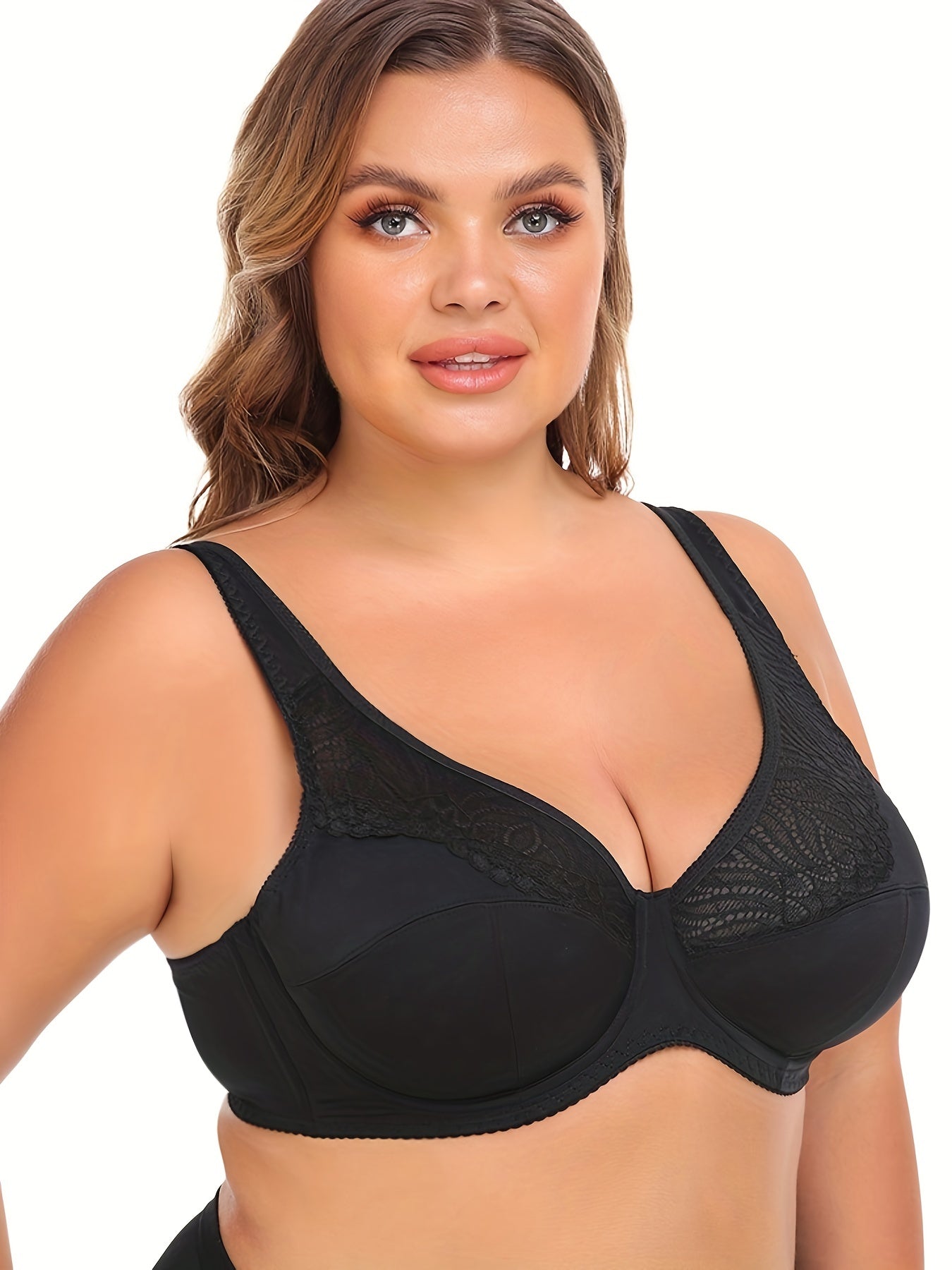 Floral Jacquard Push-Up Underwire Bra Plus Size