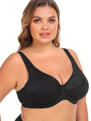 Floral Jacquard Push-Up Underwire Bra Plus Size