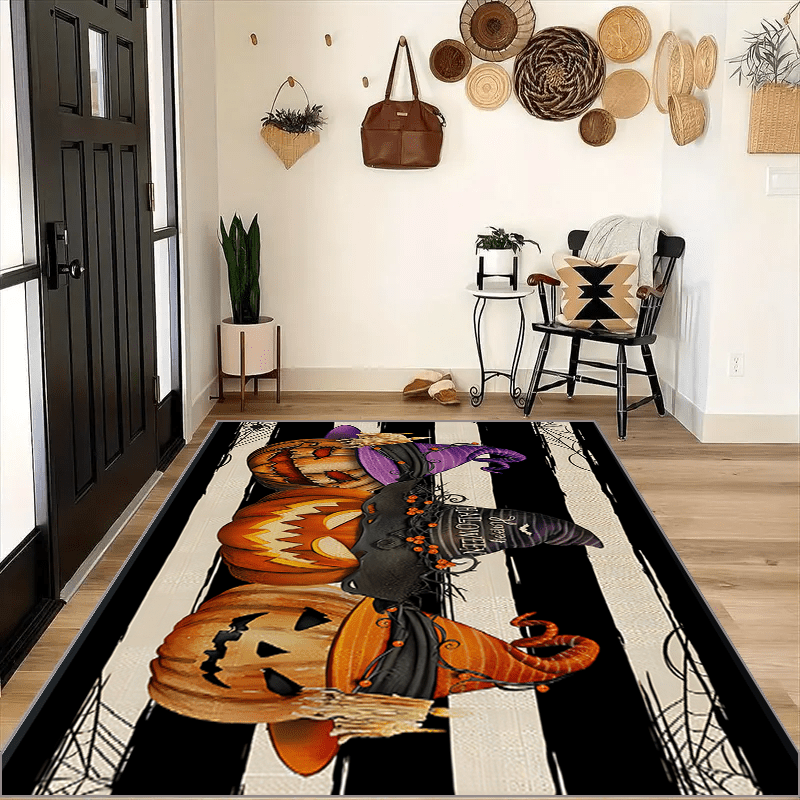 HAPPY HALLOWEEN Pumpkin Kitchen Rug Retro Halloween Carpet