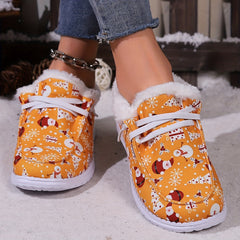 Women's Christmas Snow Boots Santa Claus Snowman Pattern Winter Plush Warm