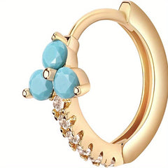 Turquoise Flower Hoop Cuff Earrings S925 Silver for Sensitive Ears