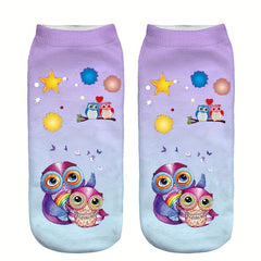 Cute Owl Print Socks Women's Low Cut Stockings