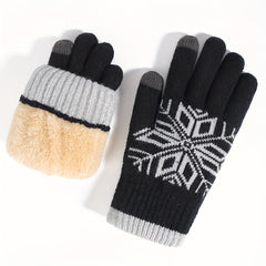 Christmas Snowflake Plush Gloves Touch Screen Warm Knitted Full Finger