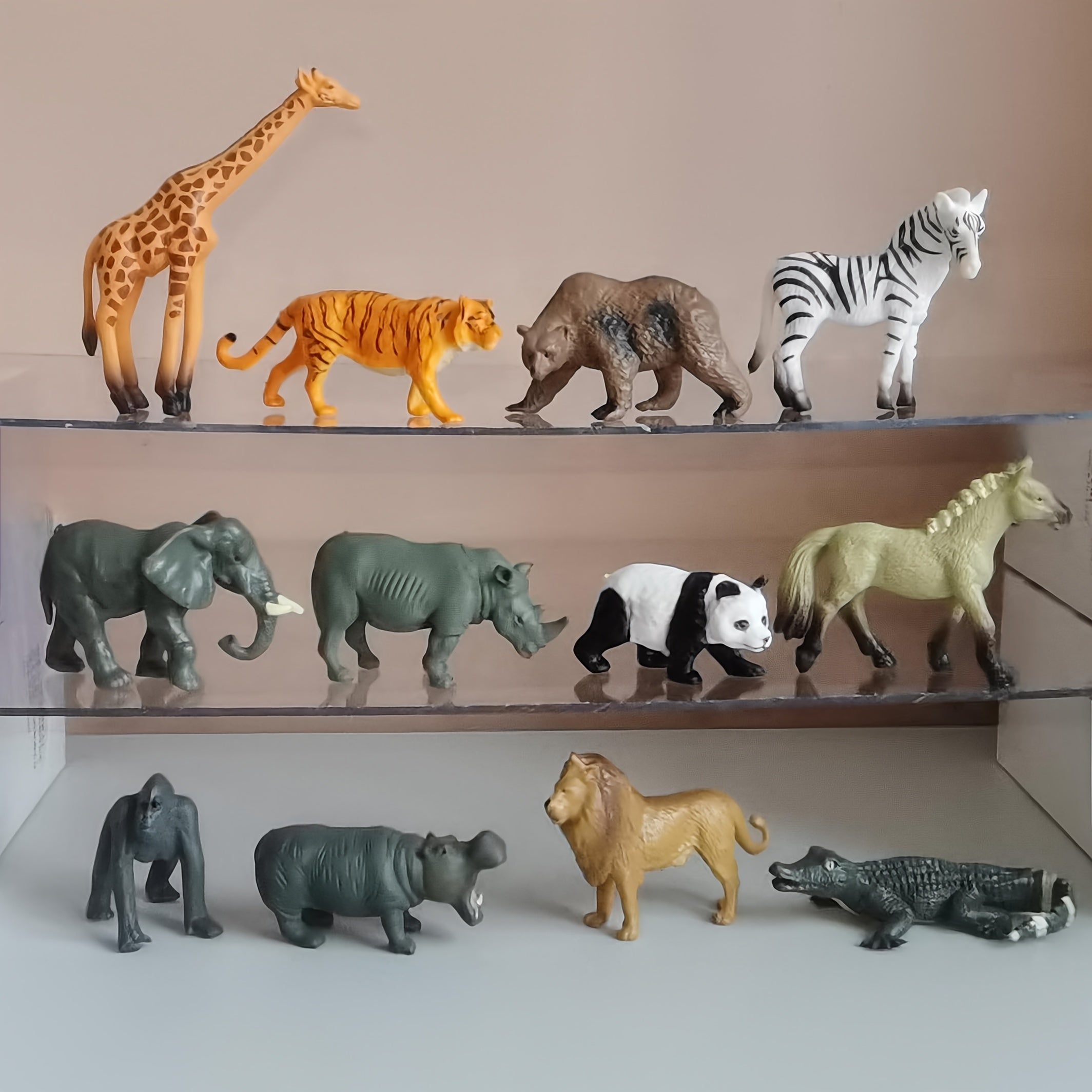 Mini Farm Wild Animal Figures Set Lion Tiger Zebra Giraffe PVC Educational Toy