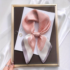 Houndstooth Print Square Scarf Satin Bandana Neckerchief Women Head Wrap