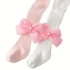 2 Pairs Kids Bowknot Socks Breathable Comfy Pantyhose 0-10 Years