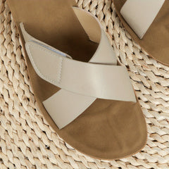 Women's Cross Strap Flat Slides Open Toe Faux Leather Shoes