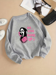 Skull & Letter Print Sweatshirt Crew Neck Casual Women's