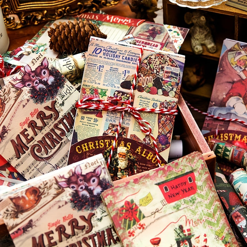 30 Pcs Christmas Paper Retro Decoration Collage 9.3x9.5In Notebook Journal