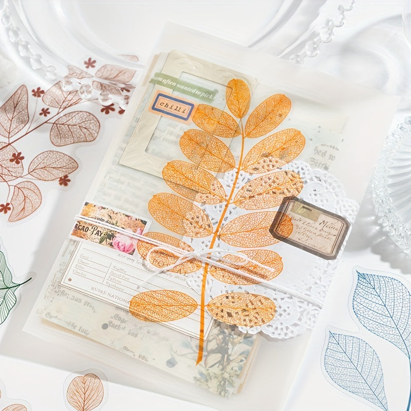 10pcs Leaf Series PET Stickers Fresh Crystal Ink Large Size Plant Material