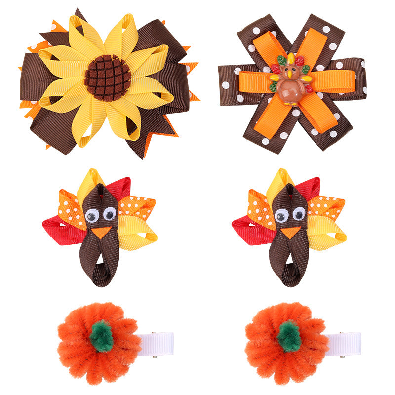 Thanksgiving Party Headwear Turkey Sunflower Flower Hairpin Pumpkin Hair Clip